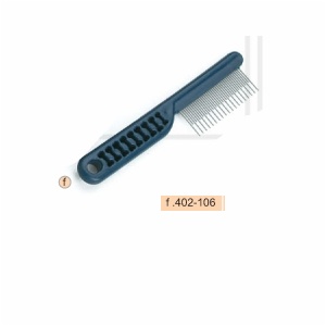 Metal moulting curry comb, with plastic handle