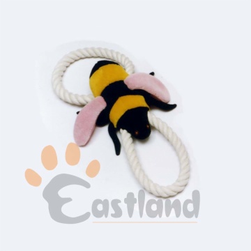Rope tug with squeaky plush insects